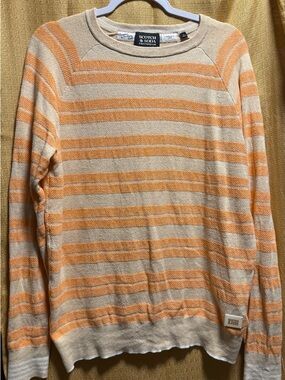Scotch & Soda Cream Crewneck Sweater with Orange Stripes